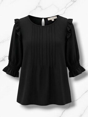 Loft Black Flutter Bell Sleeve Blouse XS